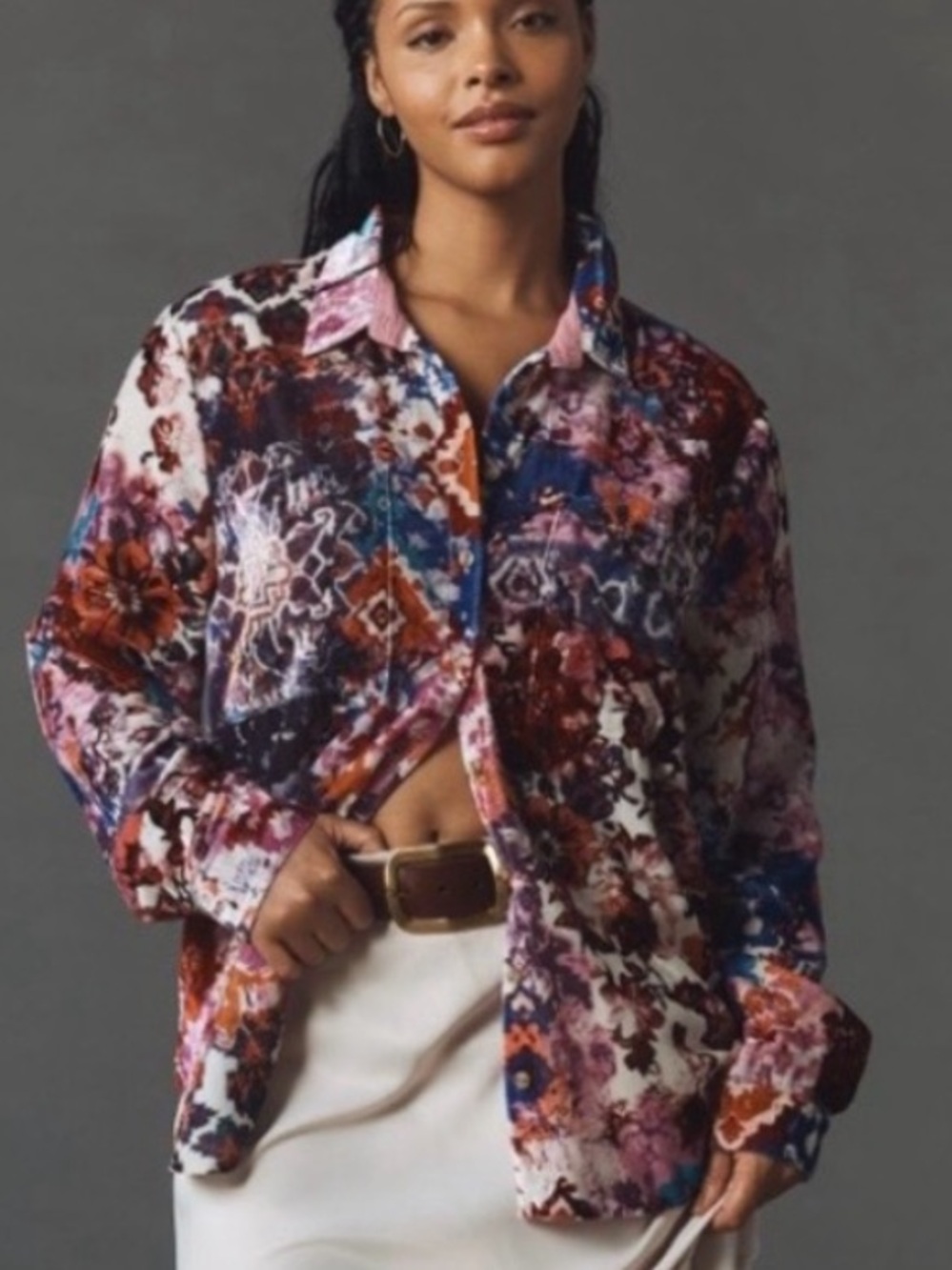 NWT Anthro The Hadley Velvet Relaxed Buttondown Shirt by Pilcro in Pink, XS